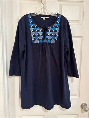 Boden Navy Tunic with Blue Scallop Yoke Embroidery